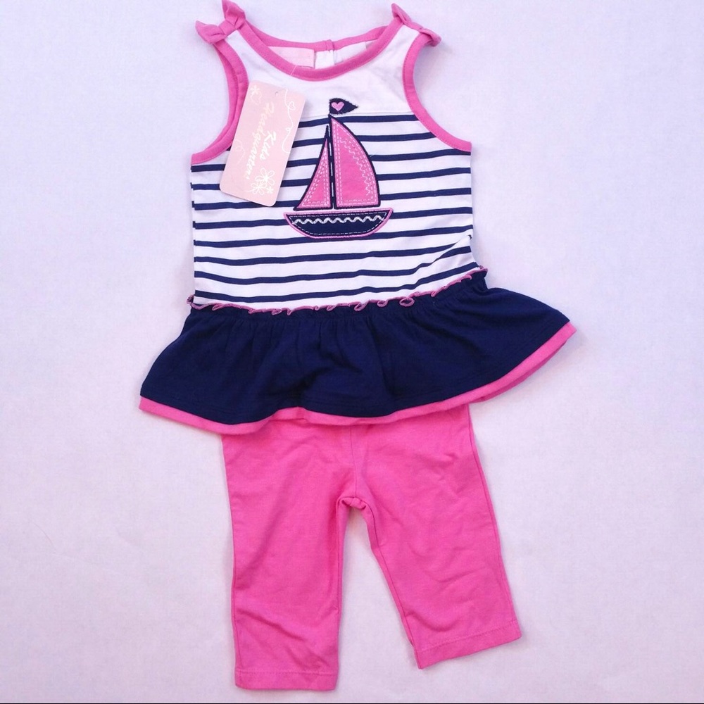 Sweet pink blue sail boat outfit top leggings 12mo